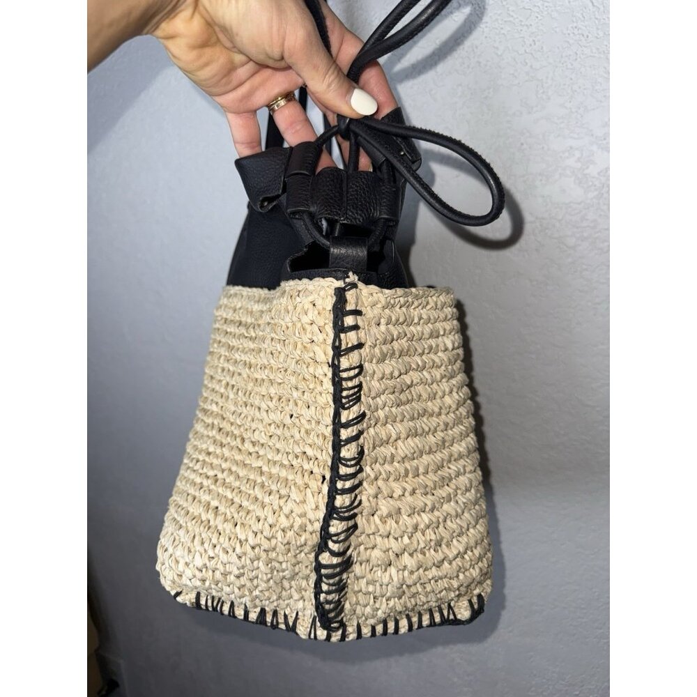 Jamee Leather Straw Tote Vince Camuto Woven Bag Beach Carry All Vacation - Picture 11 of 16